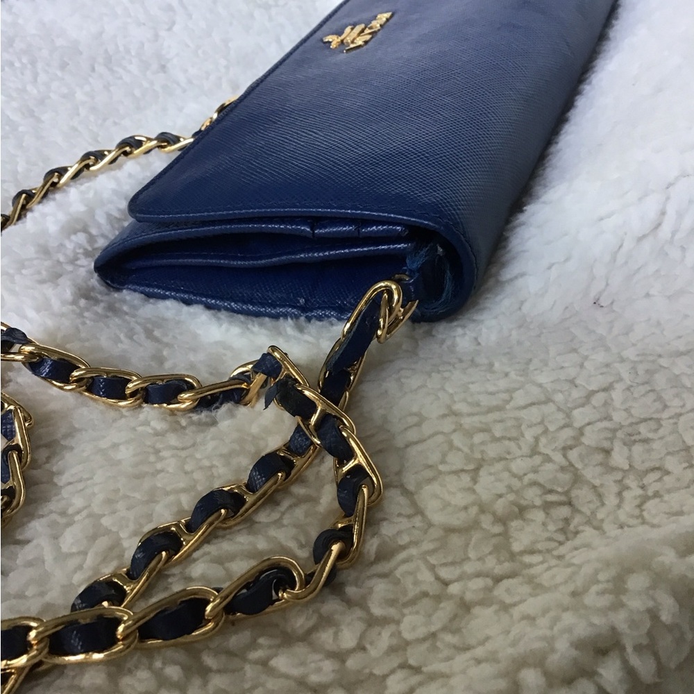 Prada Navy Leather Clutch with Gold Chain - Picture 4 of 9
